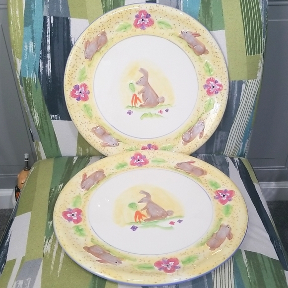 Cottage Core Hand Painted Rabbit Bunny Platter By Style Eye Baum Bros - Picture 2 of 11